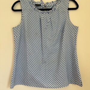 TALBOTS Women Blouse Medium Petite Blue Stripes Cotton
